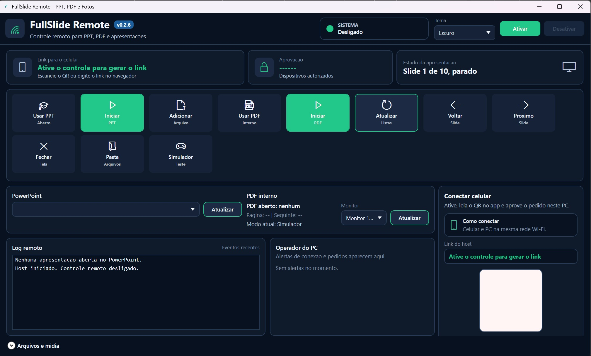 Tela do FullSlide Remote Host no desktop